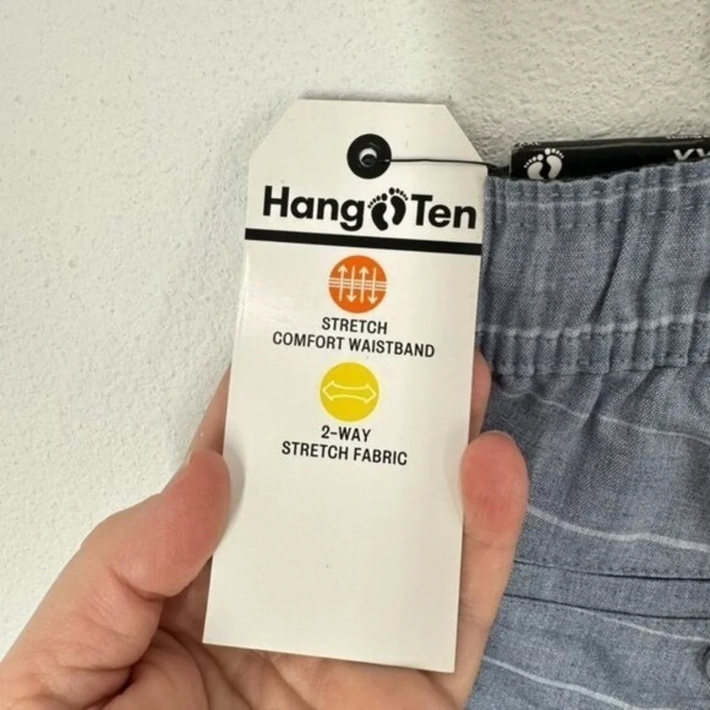 Hang Ten Men's Blue White Striped Casual Pull On Shorts Beach Summer Brand‎ New